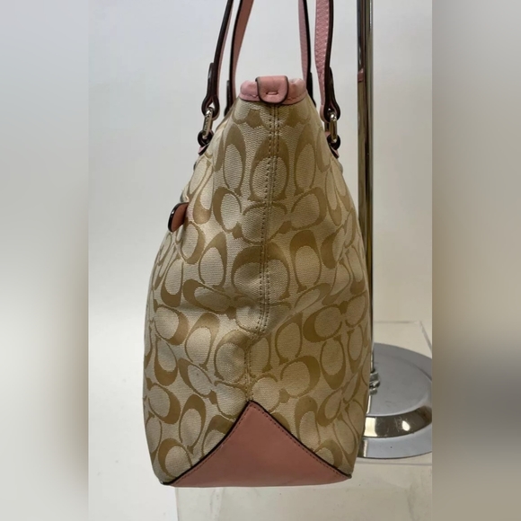 Coach Beige Pink Tan Monogram Tote Bag Handbag Purse - Picture 3 of 7